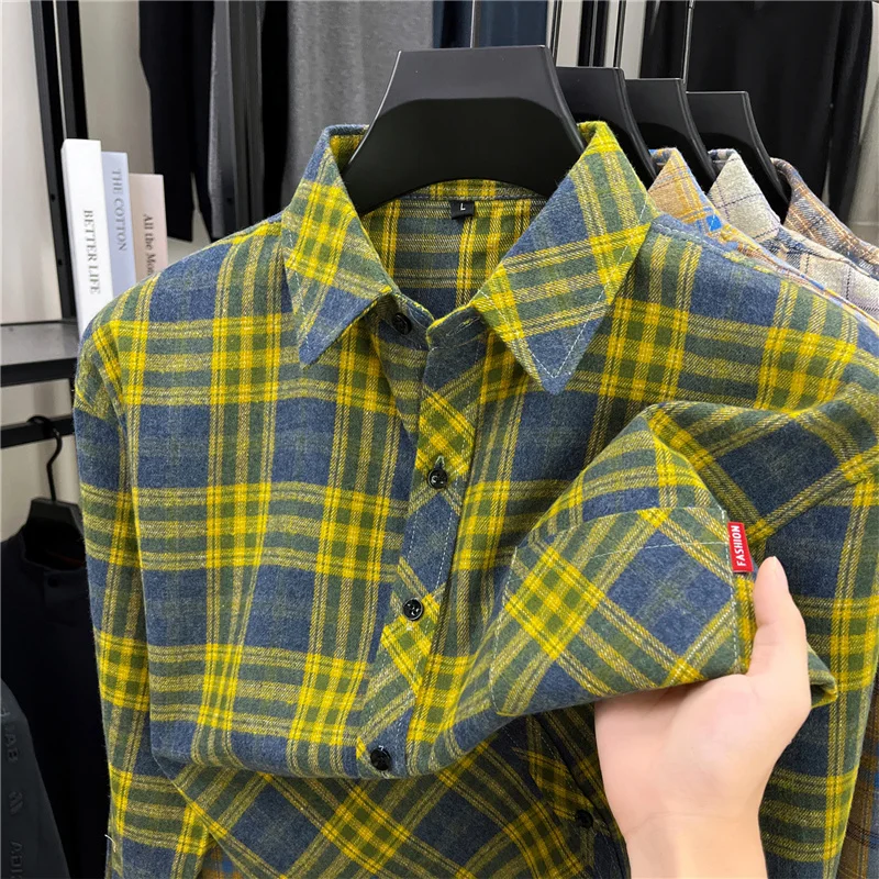 Flannel Shirt Lined - Erkek Uzun Retro Ekose Flanel Düğmeli