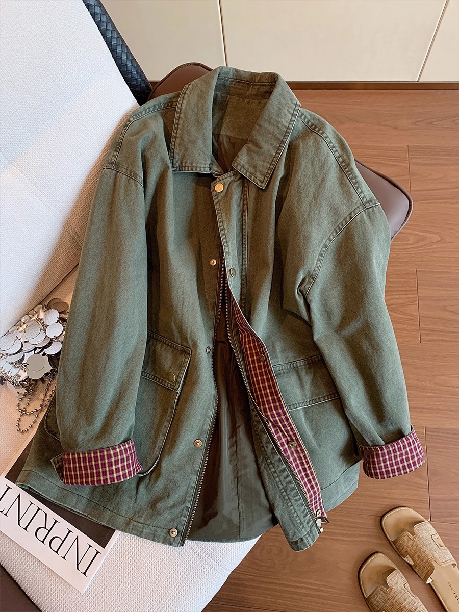 Down Jacket Packable - Vintage Ordu Yeşili Kot Ceket Kadın