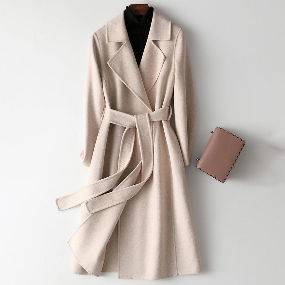 Wool Coat Peacoat - Kadın Yün Palto, Kemerli Uzun Yün