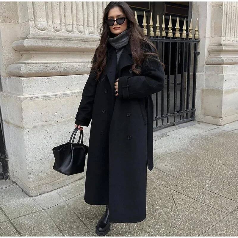 Zarif Gri Kemerli Uzun Suni Yü - Wool Coat Peacoat incelemesi ve fiyatı